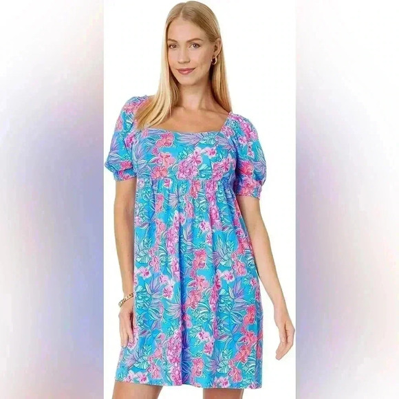 Lilly Pulitzer Delaney Short Sleeve Dress Cumulus Blue Orchid Oasis Size 0 EUC - Picture 3 of 6